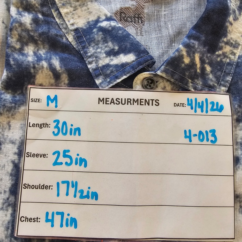 Raffi Mens Pure Linen Blue White Tie Dye Long Sleeve Button Down‎ Shirt Size M - Picture 7 of 11